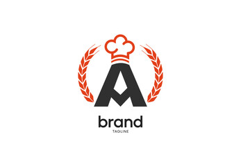 Letter A logo with wheat and chef hat