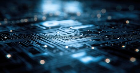 Close-up circuit board, illuminated paths