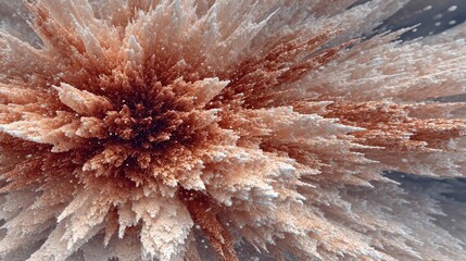 Abstract explosion of light peach and rust colored particles