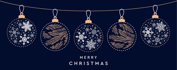 merry christmas card with hanging ball decoration vector illustration
