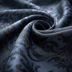 Dark blue fabric with ornate damask pattern