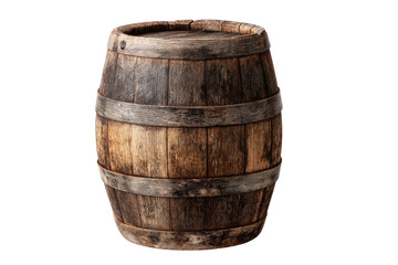 Obraz premium Wooden barrel, aged and weathered, isolated on black