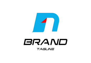 Letter n logo with red accent and tagline with transparent background