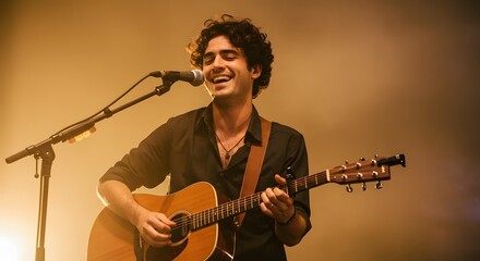Obraz premium Musician playing guitar on stage