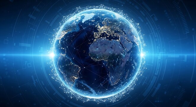Global communication network concept with digital earth and connections around the world