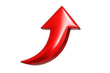 Glossy red 3d arrow is pointing up, representing growth, progress, and success, on a transparent background