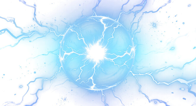 Energy Sphere with with Glowing Plasma and Lightning Bursts isolated on a transparent background
