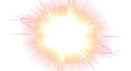 Bright Energetic Explosion Effect with Fiery Rays and Smoke Rings on a transparent background