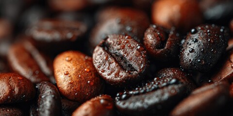 Obraz premium Close-up of wet coffee beans (1)