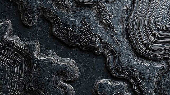 Abstract dark relief map, layered ridges