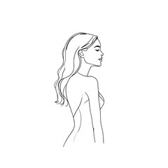 An illustrated silhouette of a beautiful woman with long hair, her face and body depicted in a simple line art sketch