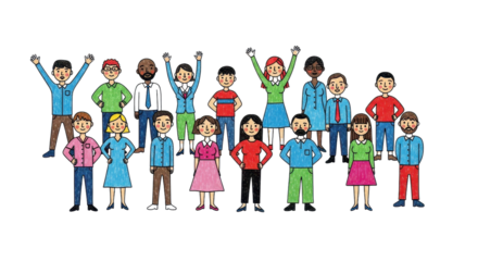 Diverse group of happy people celebrating together with raised hands for success and teamwork