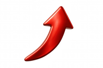 Metallic red arrow pointing upward, representing business growth, success rising, transparent background