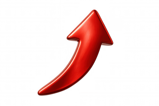 Metallic red arrow pointing upward, representing business growth, success rising, transparent background