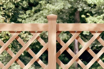 close-up illustration of wooden garden fence with trellis showing detailed texture and natural decorative elements