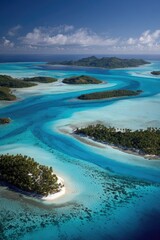 Obraz premium Turquoise lagoon, multiple islands, aerial view