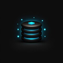 Stacked dark discs with glowing blue accents