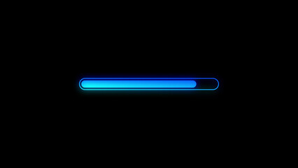 Blue neon loading bar on black background progress bar