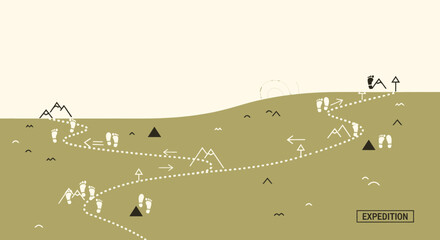Adventure Trail Illustration Guiding Footsteps Through Terrain and Marking Direction