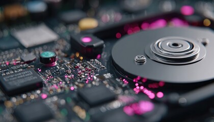 Obraz premium Close-up of a circuit board with hard drive