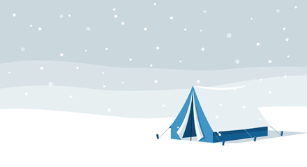 A peaceful winter camping scene with a tent in a snowy landscape illustration