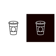 A stylized icon of a takeaway coffee cup with a lid is shown on both a white and a black background. The simple line-art design is clean and versatile for a cafe logo or a beverage menu