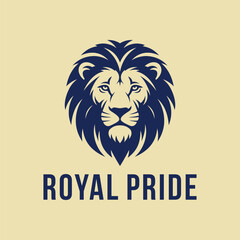 Dark Blue Lion Head Logo, Majestic Royal Animal Symbol, on light beige background
