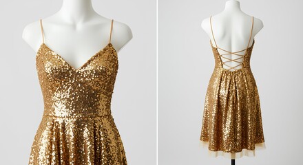Elegant Sequin Spaghetti Strap Dress in Golden Hue for Special Occasion