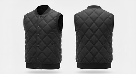 Realistic Studio Shot Quilted Black Bomber Vest Fashionable Apparel Mockup