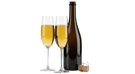 Isolated Champagne Bottle and Glasses