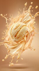 Ice cream scoop in a creamy splash