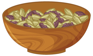 Wooden Bowl Filled with Pistachio Nuts Illustration