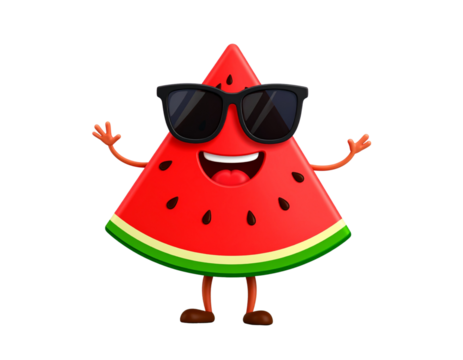 Playful Cartoon Watermelon Slice Character with Sunglasses