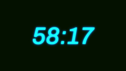 Cyan digital timer displaying 58:17 on dark background