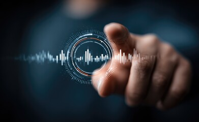 Finger pointing at a circular interface with data visualization