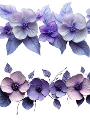 bas-relief art beautifully of Many fresh floral composition, blue lilak white flowers, tones inspired by Arts and Crafts colors. The petals have a flowing, painterly texture, dreamlike aura