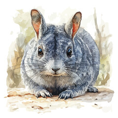 Chinchilla, watercolor painting vector, isolated on a white background.