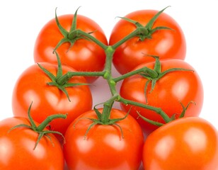 Close-up of a cluster of ripe tomatoes