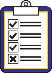 Clipboard with checklist and check mark icon on white background