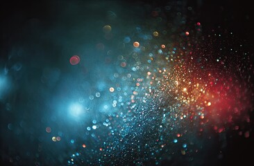 Abstract bokeh explosion of blue and red glitter