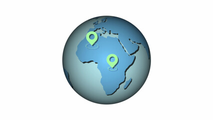 Naklejka premium Globe with green location pins on white background