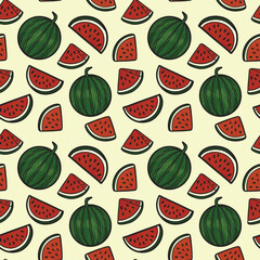 Seamless pattern watermelon hand drawn in vector