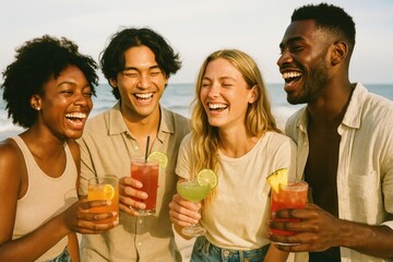 Friends enjoying tropical drinks