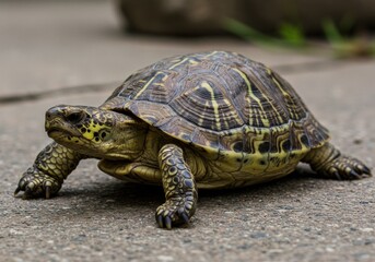 Obraz premium Tortoise walking on pathway outdoor garden nature photography calm environment close-up view wildlife concept