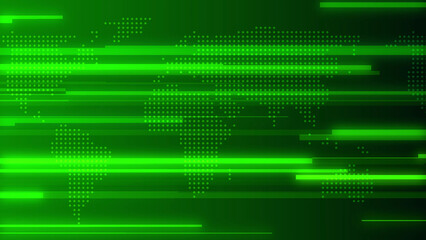 Green Digital World Map with Data Streams global earth