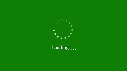 Loading spinner and text on green screen progress indicator