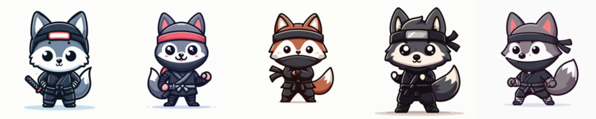 vector of a wolf in a ninja costume