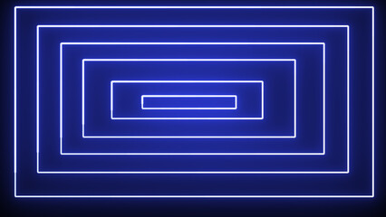 Abstract creative squares neon light. 3D Blue neon rectangle frames