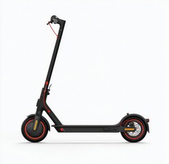 Black electric scooter with red accents.  Side view