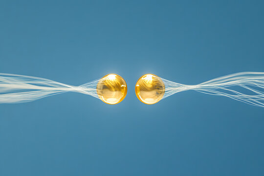 Conceptual Illustration of Quantum Entanglement with Spacial Background blue background